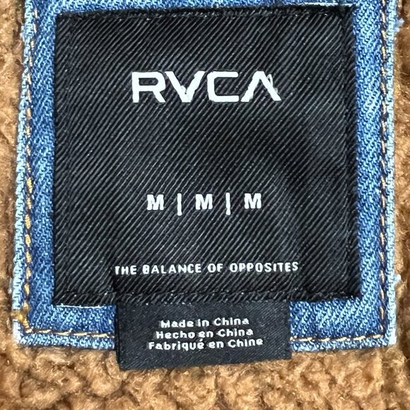RVCA Men's Sherpa Lined Denim Jacket Size M Blue Jean Trucker Fleece Collar - Picture 3 of 9